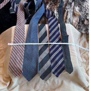 Vintage All Wool Tie Lot 5pc Edmund Selan Striped Textured Skinny Fringed Mens